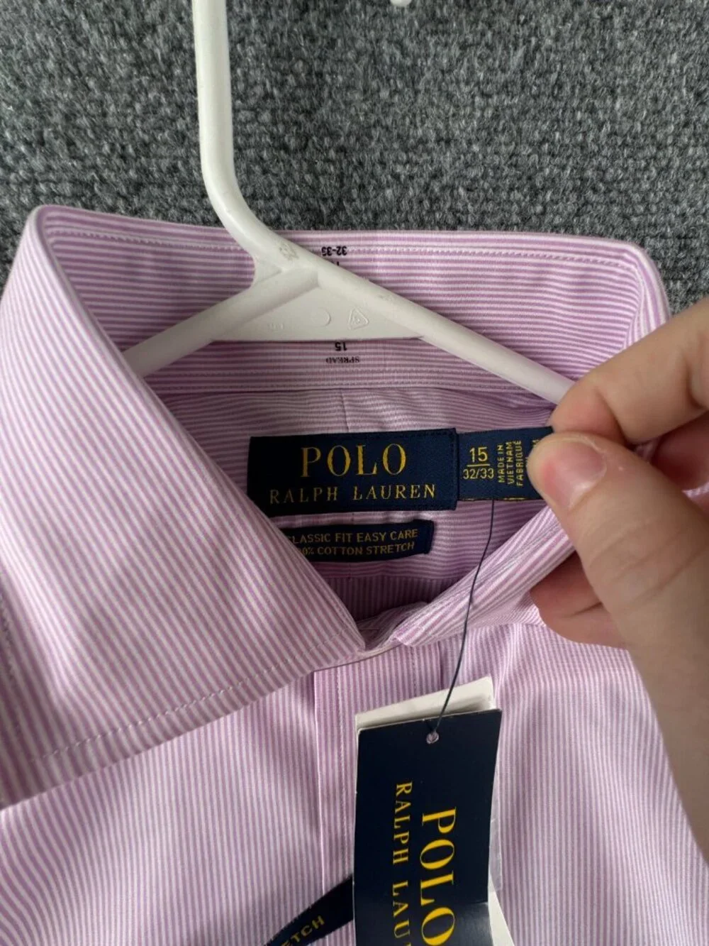 NWT Polo Ralph Lauren Pink Striped Classic Fit Easy Care Cotton Stretch 15 32/33
